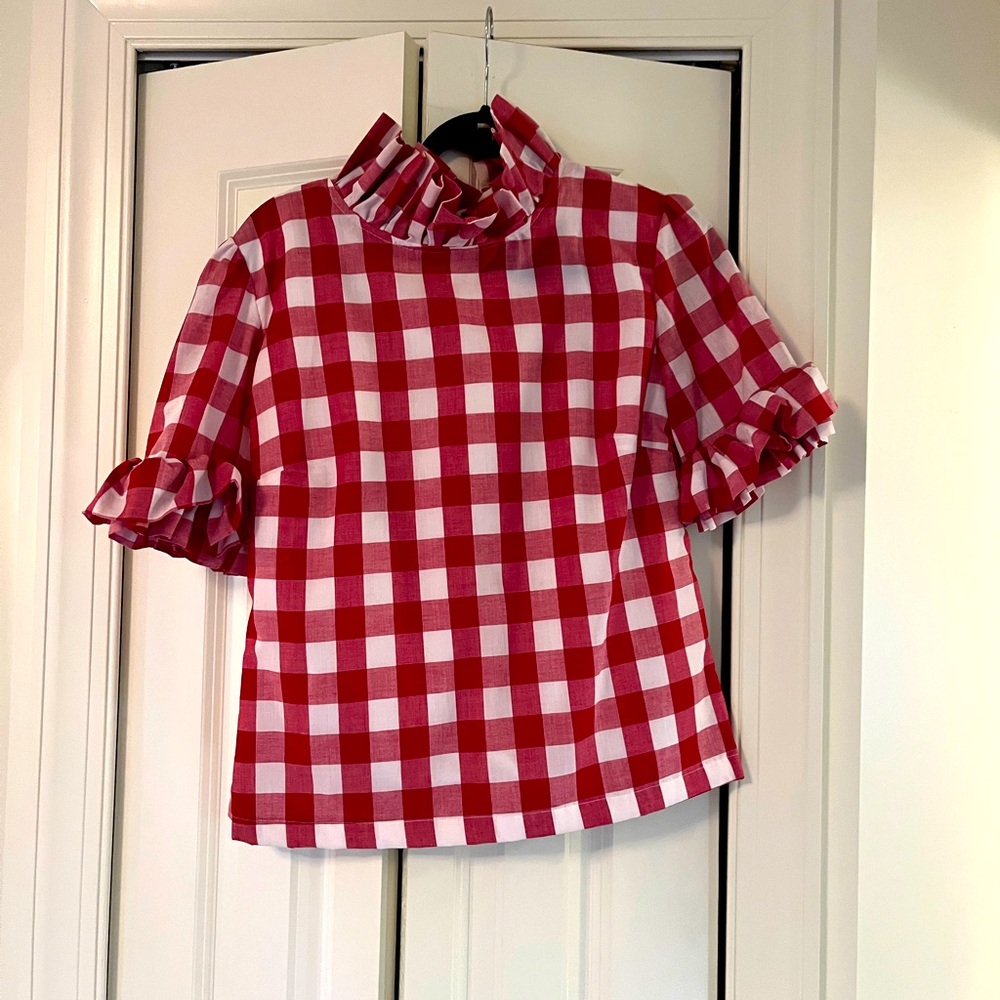 Elizabeth Wilson Red Check Ruffled Top